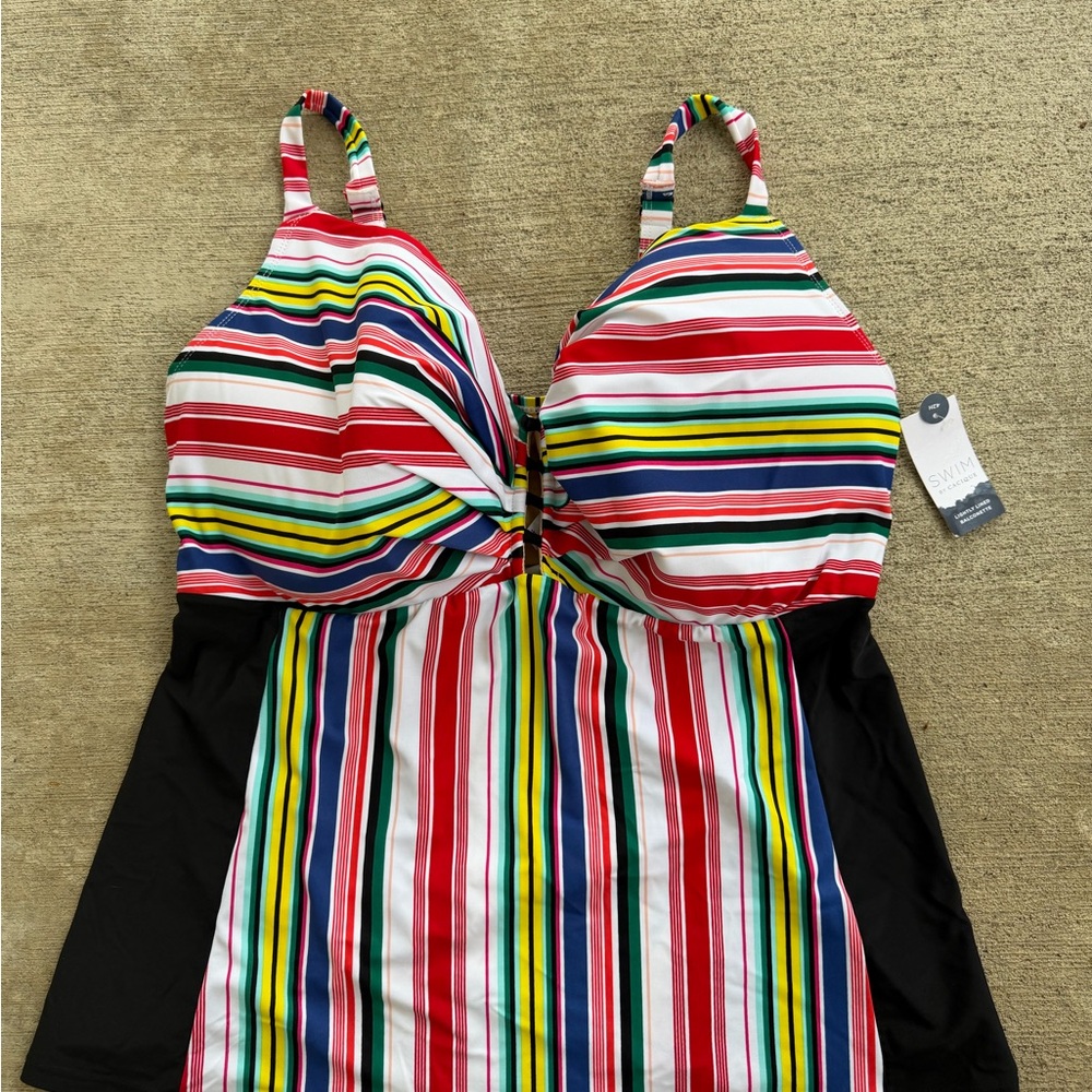 $78 Swim By Cacique 42 H Balconette Stripes Tankini Swimsuit Top Underwire NWT - Picture 1 of 6